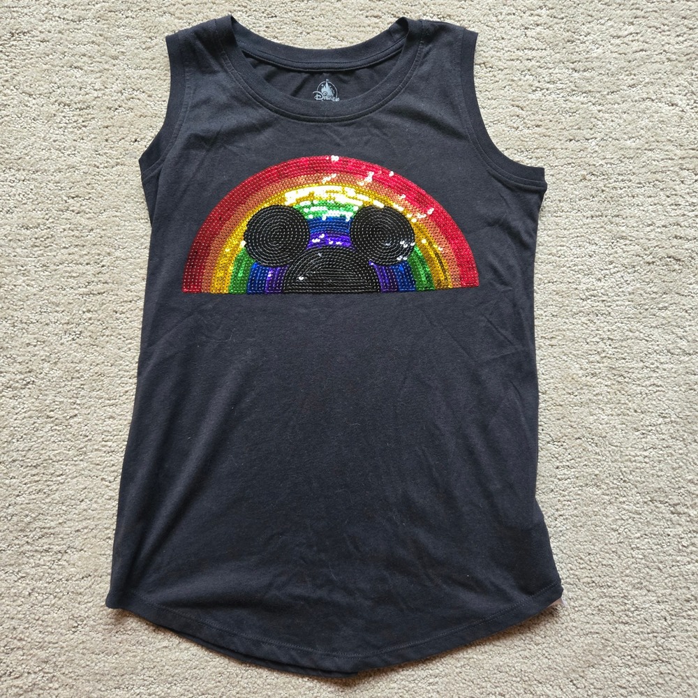 Disney Parks Mickey Mouse Pride Rainbow Sequin Tank Black Women xs Sleeveless T